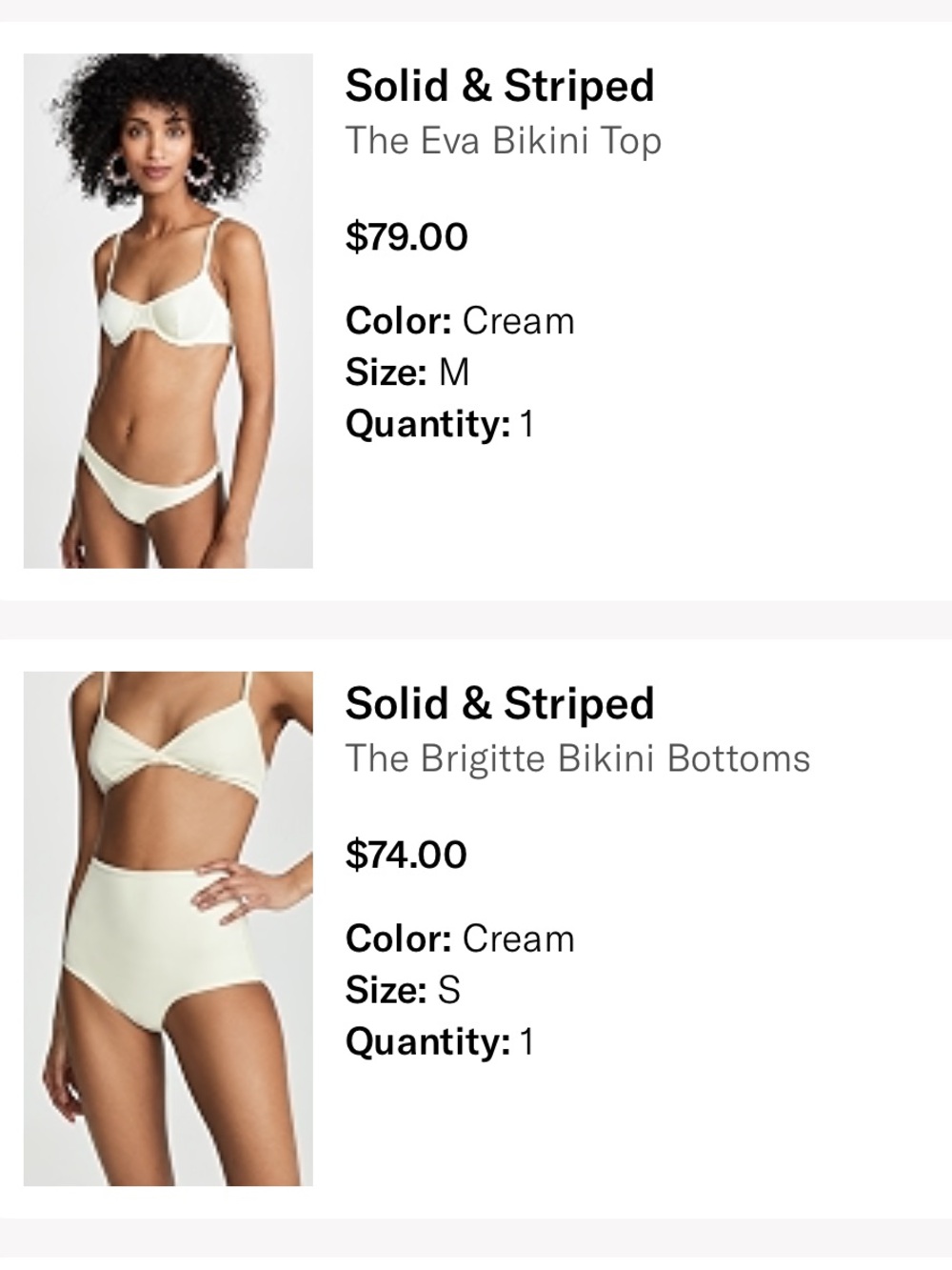 SOLID & STRIPED Cream Eva Bikini Top (m) and Brigette bottom (small) - set